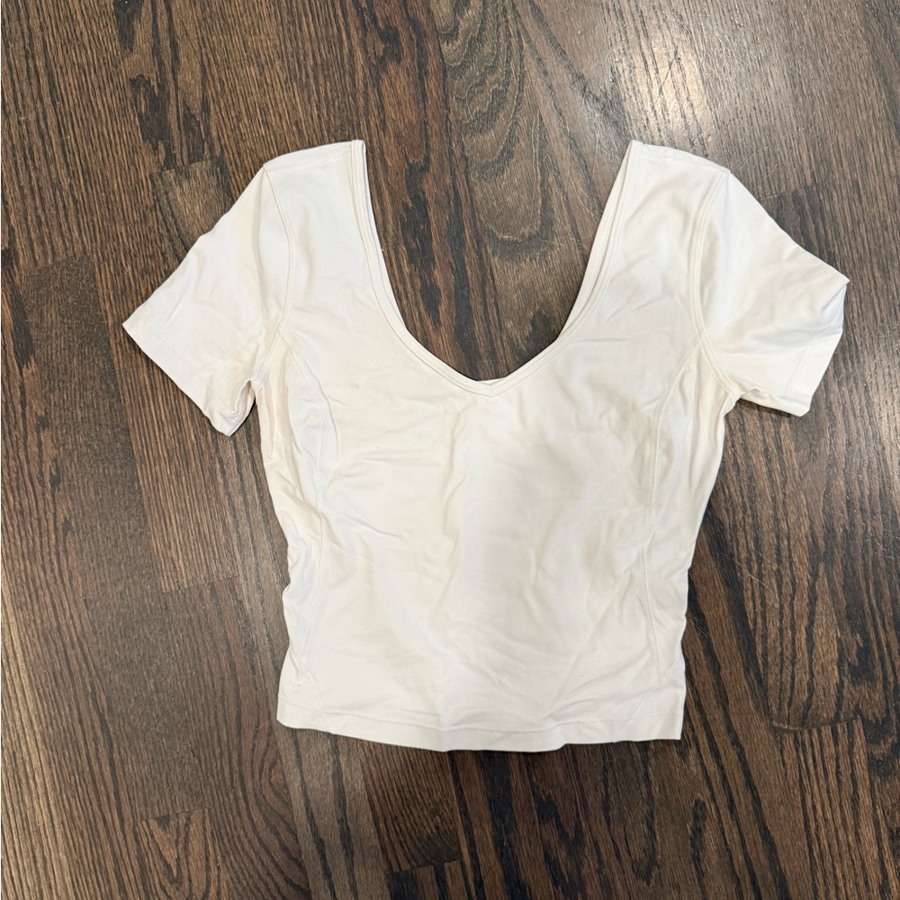 Lululemon Athletica White V-Neck Short Sleeve Top